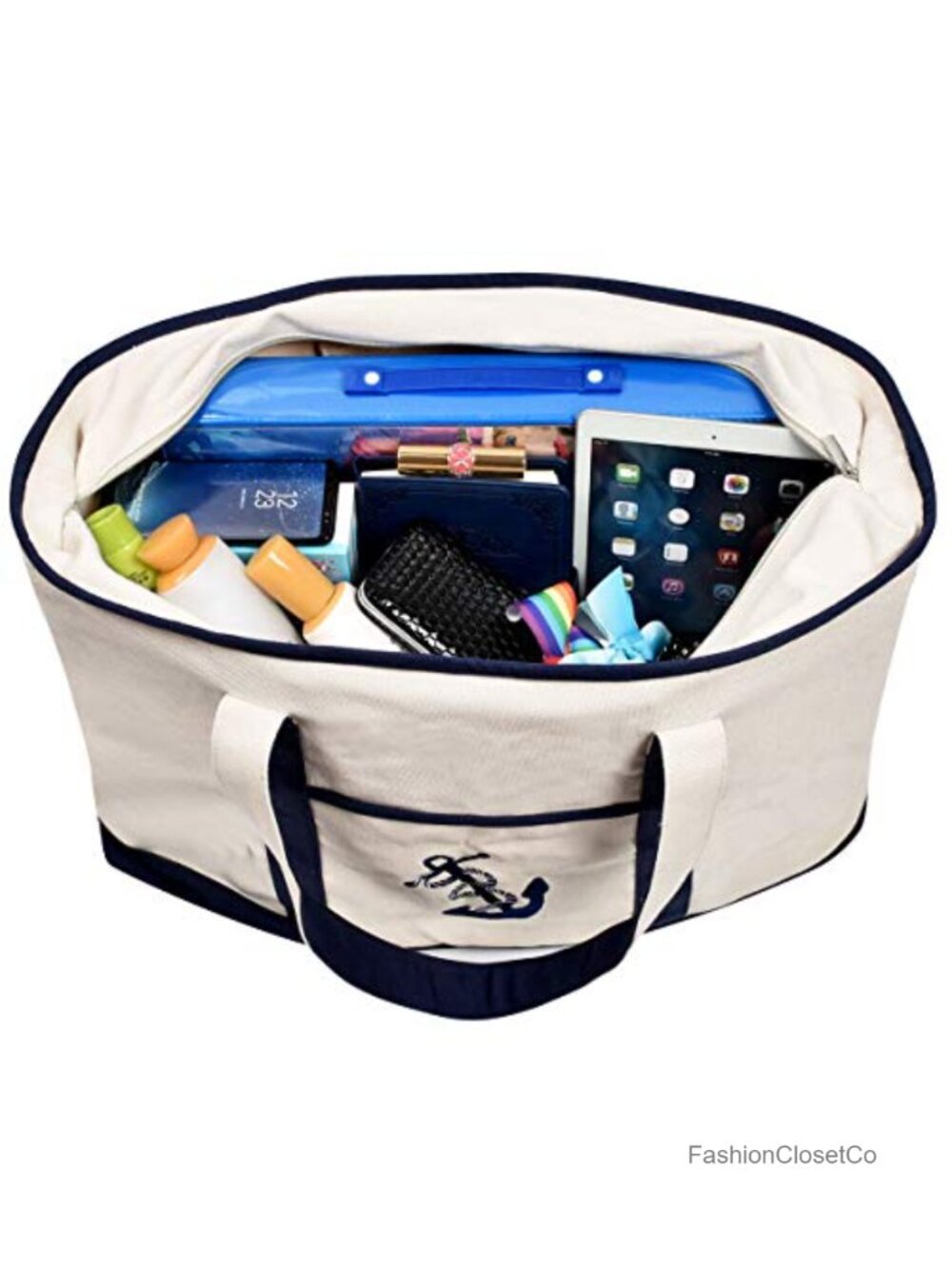 Extra Large Heavy Duty Canvas Tote Bag with Zipper, Travel Weekend Beach Boat - Picture 4 of 6